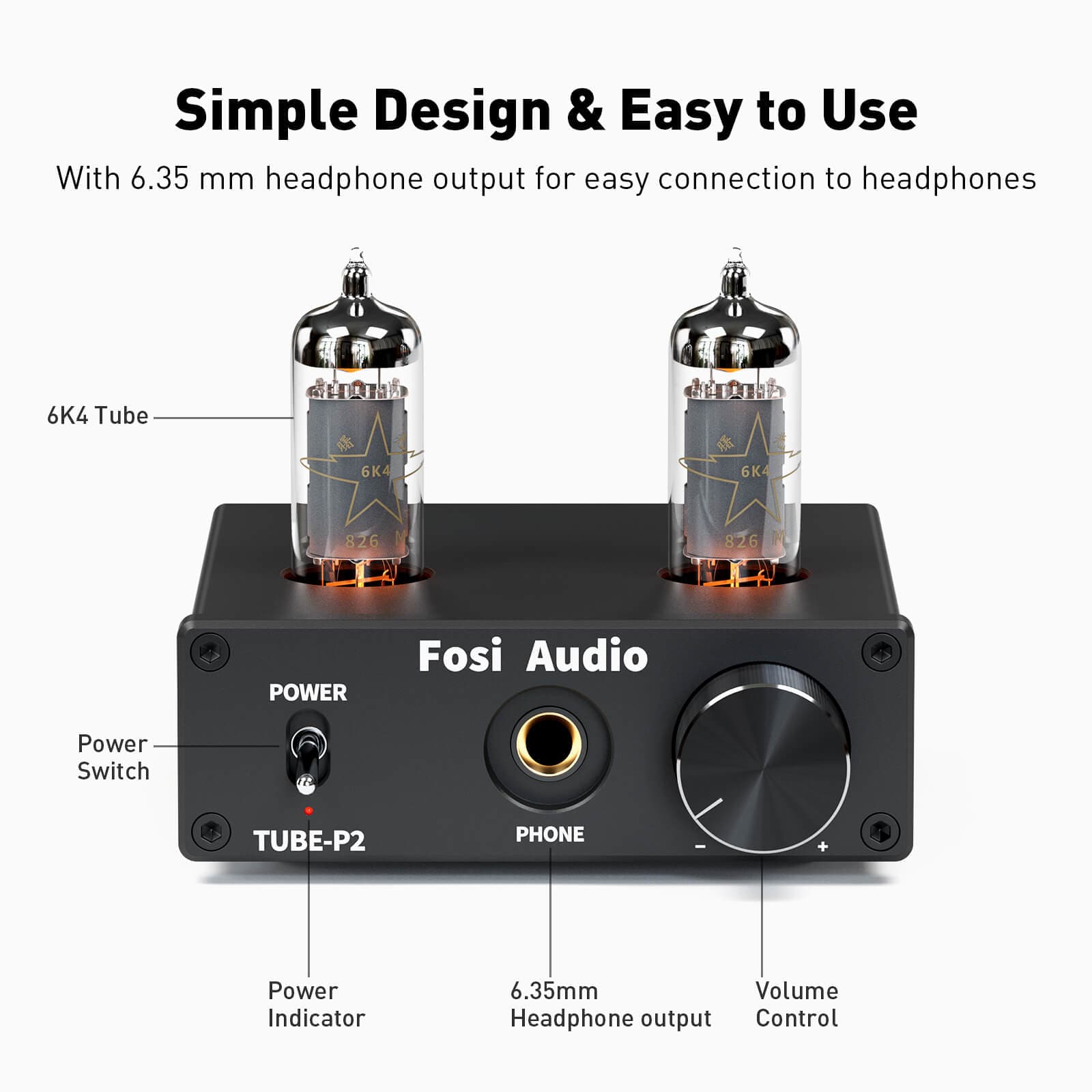 Fosi Audio P2 Headphone Amplifier Vacuum Tube Headphone Amp Mini Hi-Fi Stereo Audio for Headphones