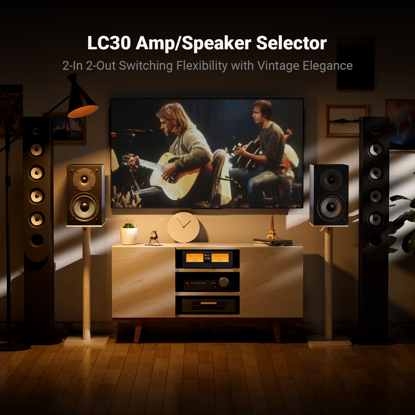 Fosi Audio LC30 Amplifier Speaker Switcher 2-in-2 Out Dual Analog VU Meter - Fosi Audio