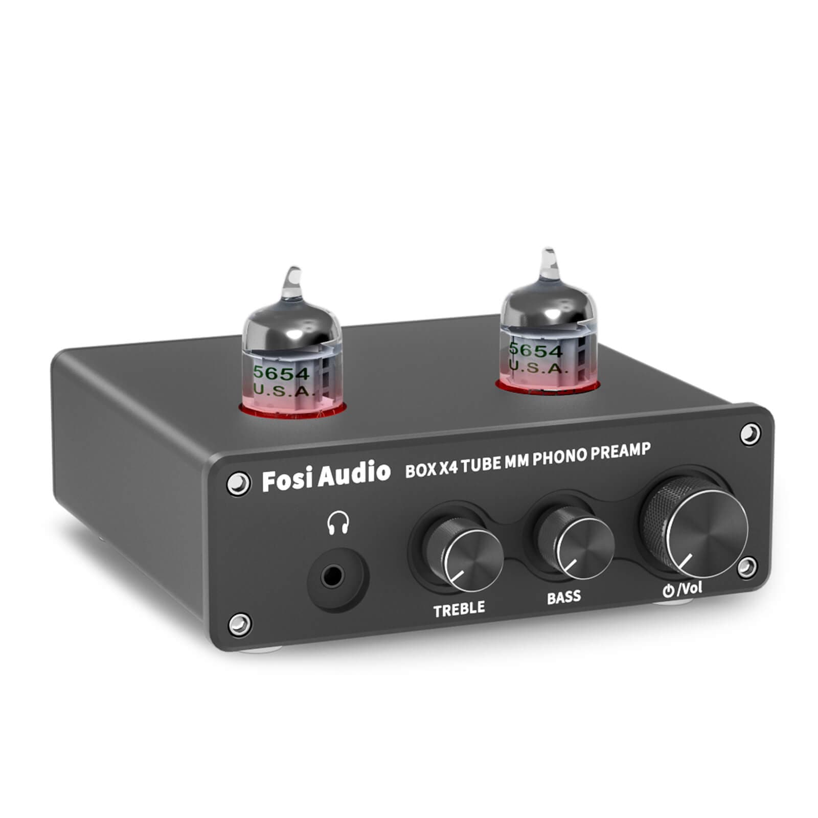 Phono Preamp & Headphone Amplifier with JAN 5654W Vacuum Tubes for MM Turntable Phonograph Preamplifier for Record Player with Volume Bass Treble Control Hi-Fi Pre Amp Fosi Audio Box X4