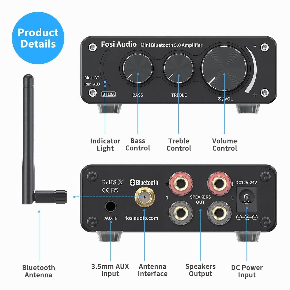 Bluetooth Stereo Audio Amplifier Receiver 2CＨ 50W x 2 BT10A
