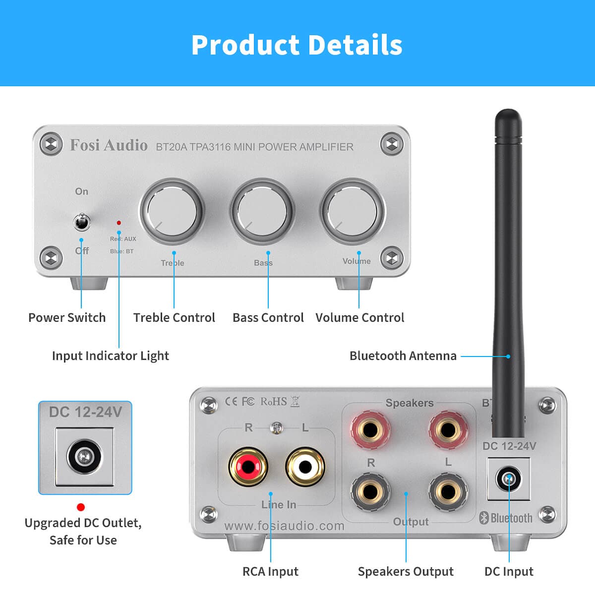 Products Bluetooth 5.0 Amplifier 2 Channel Stereo Amp Receiver Class D Amplifier for Home Audio System