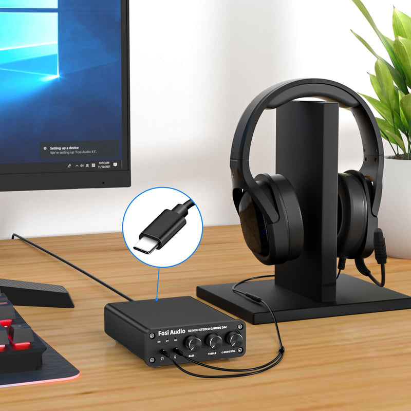 Fosi Audio K5 Mini Stereo Gaming DAC HiFi Headphone Amplifier Support Microphone