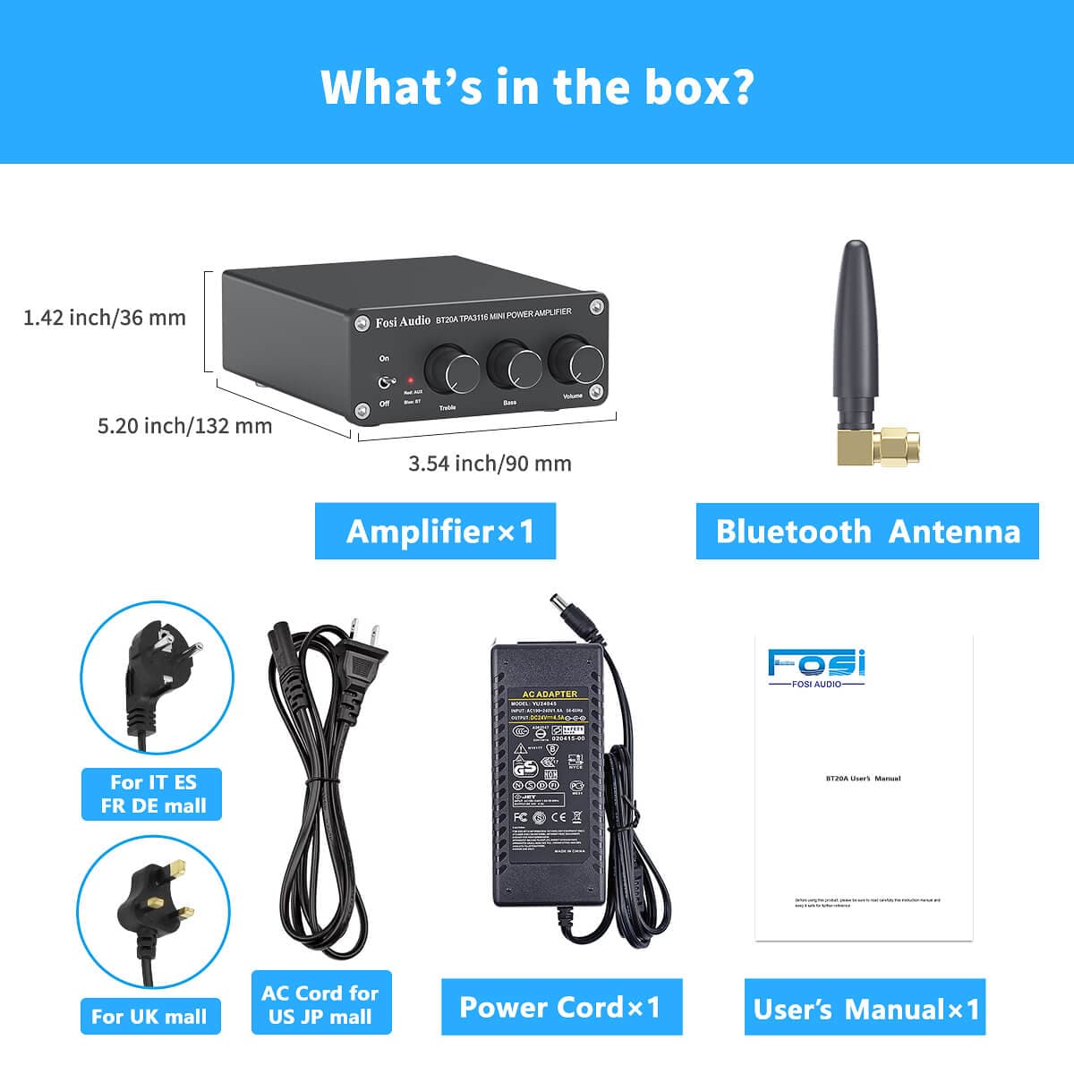 Fosi Audio BT20A Bluetooth 5.0 Amplifier 2 Channel Stereo Amp Receiver Class D Amplifier for Home Audio System