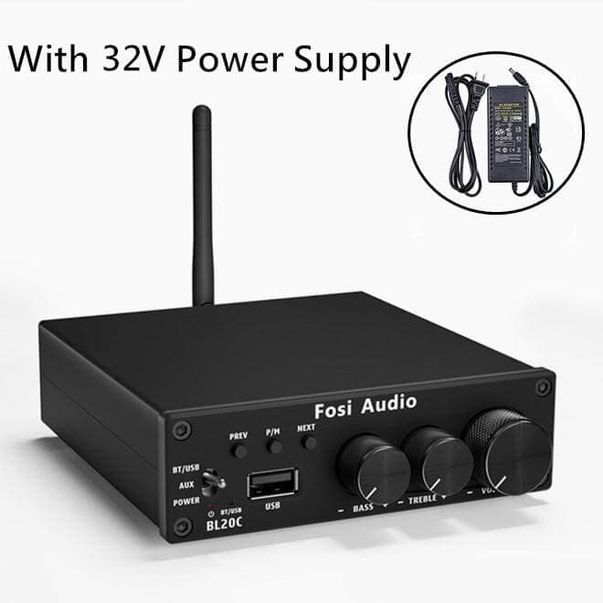 Fosi Audio BL20C Bluetooth Stereo Audio Receiver Amplifier 2.1 Mini HiFi Class D Amp U-Disk Player For Passive Speaker 160W x2 with 32V power supply