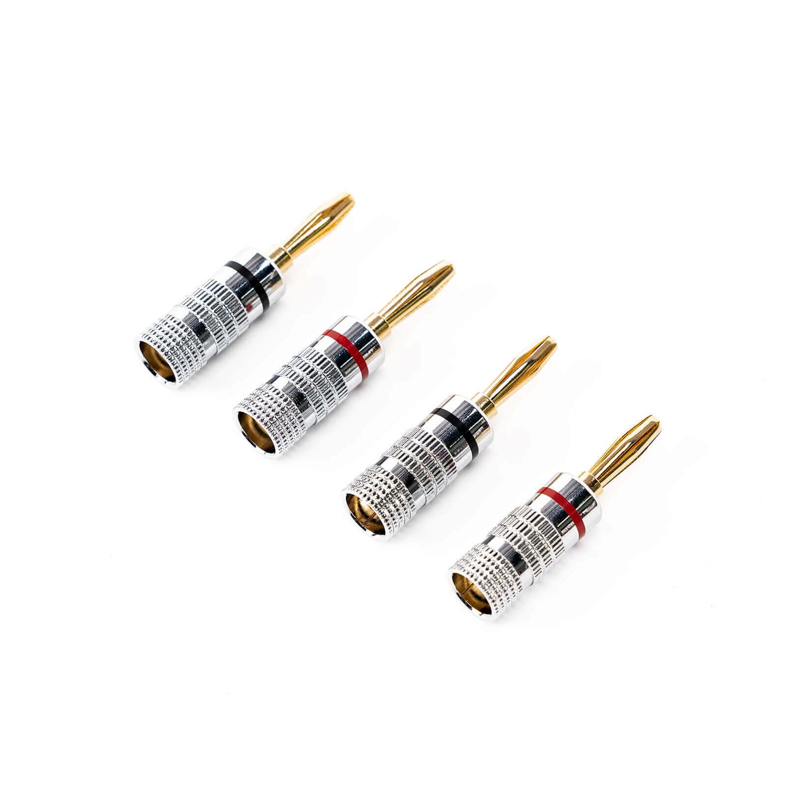Banana Plugs 2Pairs/ 4 pcs, 24K Gold Plated Dual Screws Jack Connectors for Amplifier, Speakers, Receiver